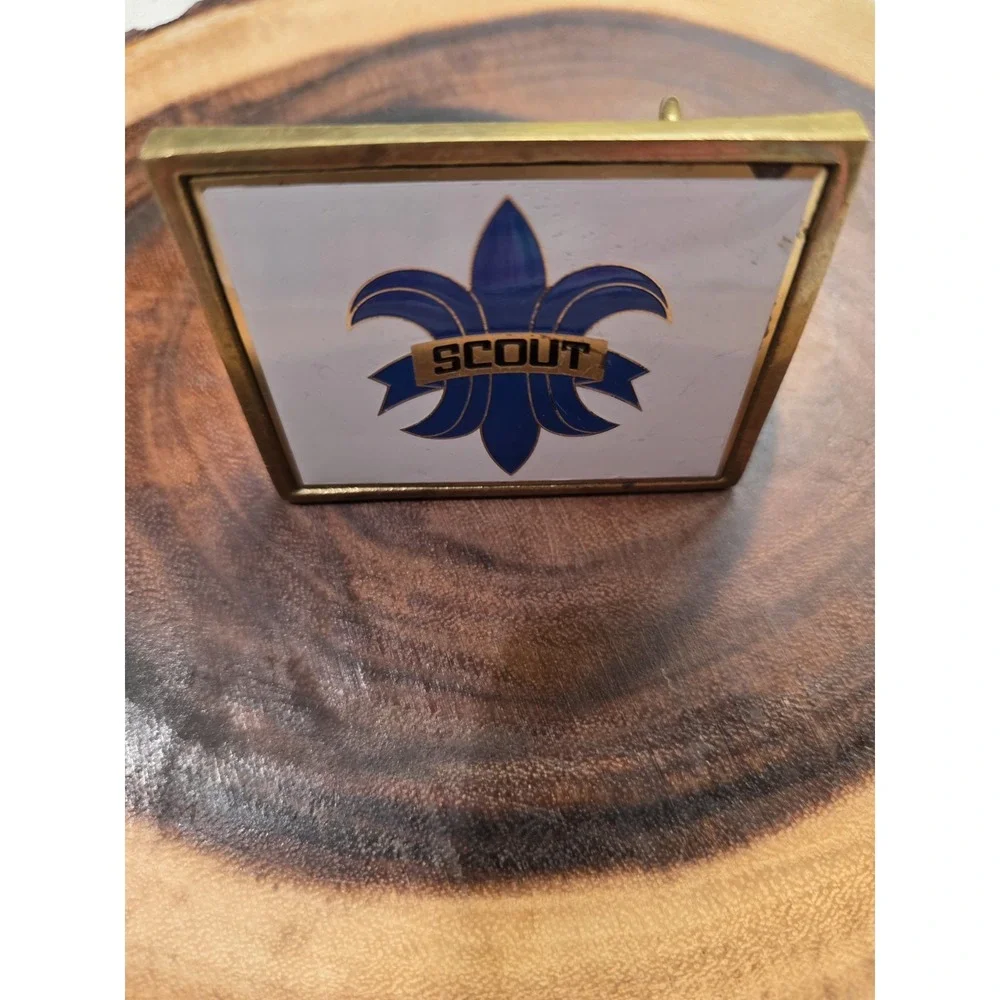 Boy Scouts Of America Solid Brass Uniform Belt Buckle On White Enamel Vintage